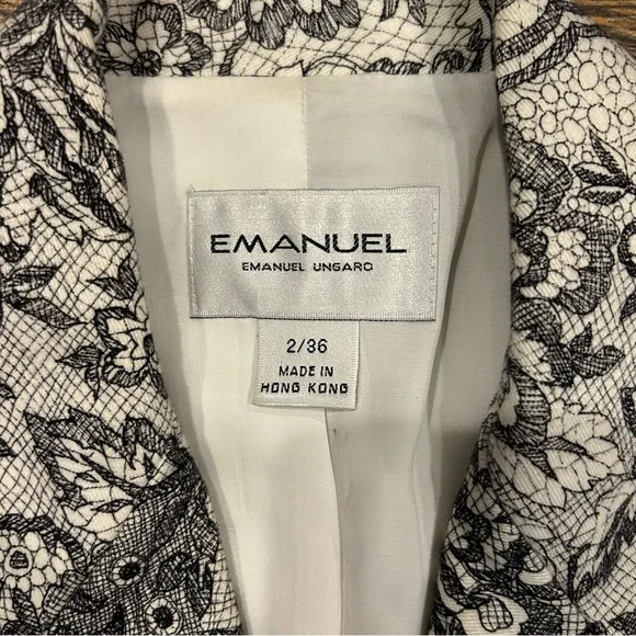 Emanuel Ungaro Vintage Black & White Lace Print Blazer – Size 2/36 - Picture 4 of 9